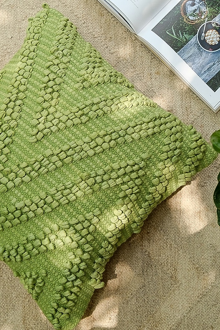 Green Natural Cotton Handwoven Cushion Cover by The Kargha Story at Pernia's Pop Up Shop