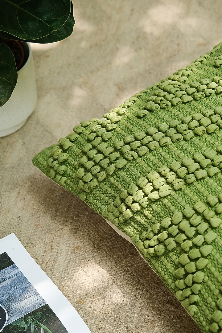 Green Natural Cotton Handwoven Cushion Cover by The Kargha Story at Pernia's Pop Up Shop