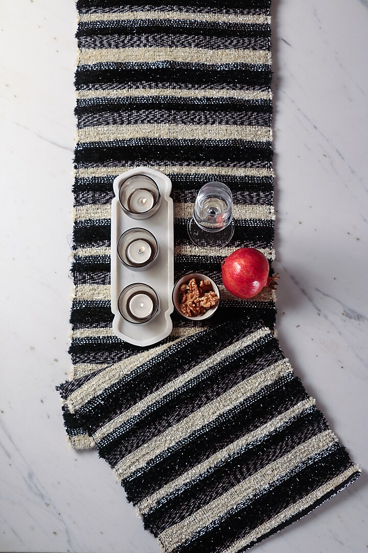 White & Black Handwoven Table Runner by The Kargha Story at Pernia's Pop Up Shop