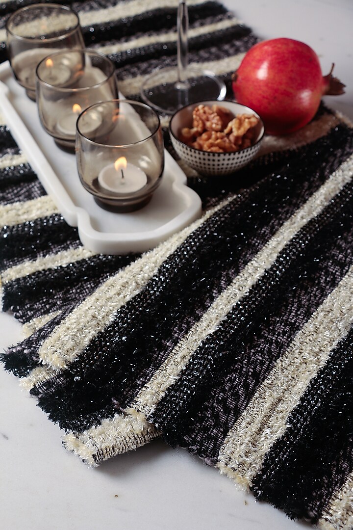 White & Black Handwoven Table Runner by The Kargha Story at Pernia's Pop Up Shop