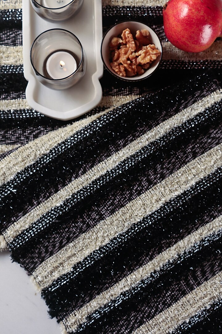 White & Black Handwoven Table Runner by The Kargha Story at Pernia's Pop Up Shop