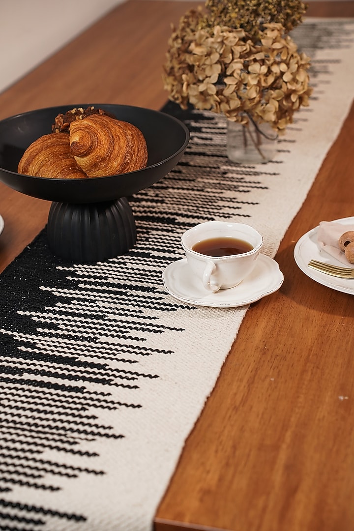 White & Black Handwoven Natural Cotton Table Runner by The Kargha Story at Pernia's Pop Up Shop