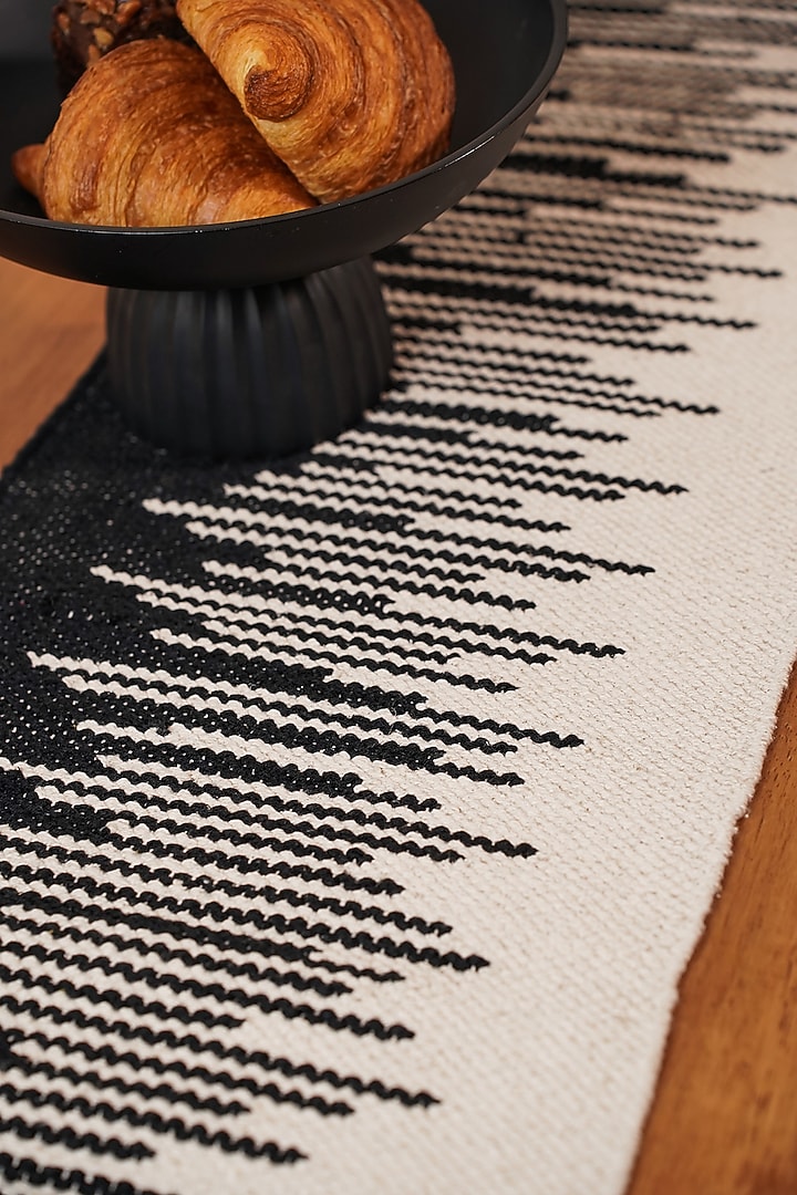 White & Black Handwoven Natural Cotton Table Runner by The Kargha Story at Pernia's Pop Up Shop