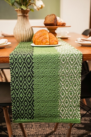 Green Handwoven Natural Cotton Table Runner by The Kargha Story
