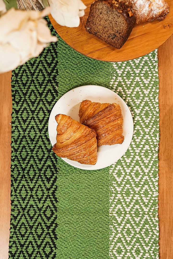 Green Handwoven Natural Cotton Table Runner by The Kargha Story at Pernia's Pop Up Shop