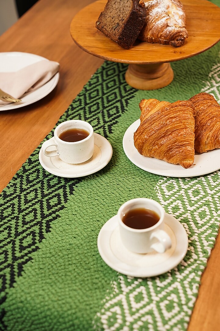 Green Handwoven Natural Cotton Table Runner by The Kargha Story at Pernia's Pop Up Shop
