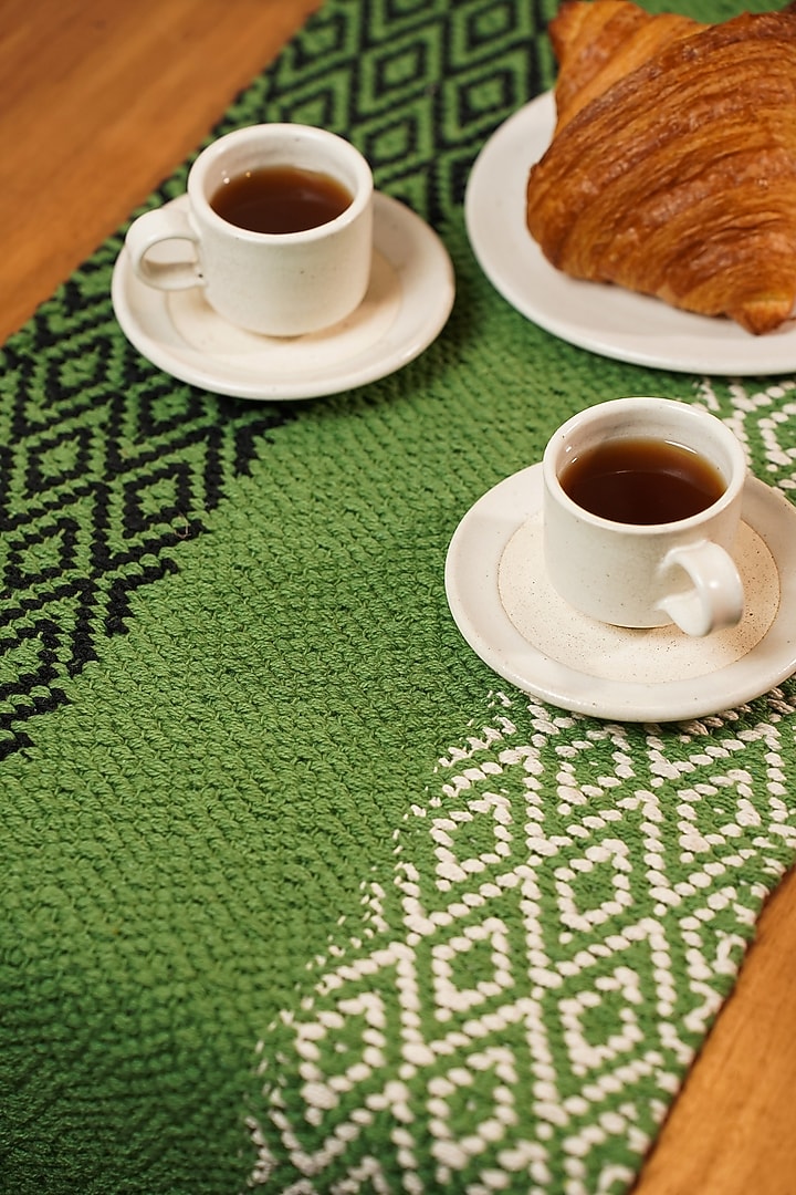Green Handwoven Natural Cotton Table Runner by The Kargha Story at Pernia's Pop Up Shop