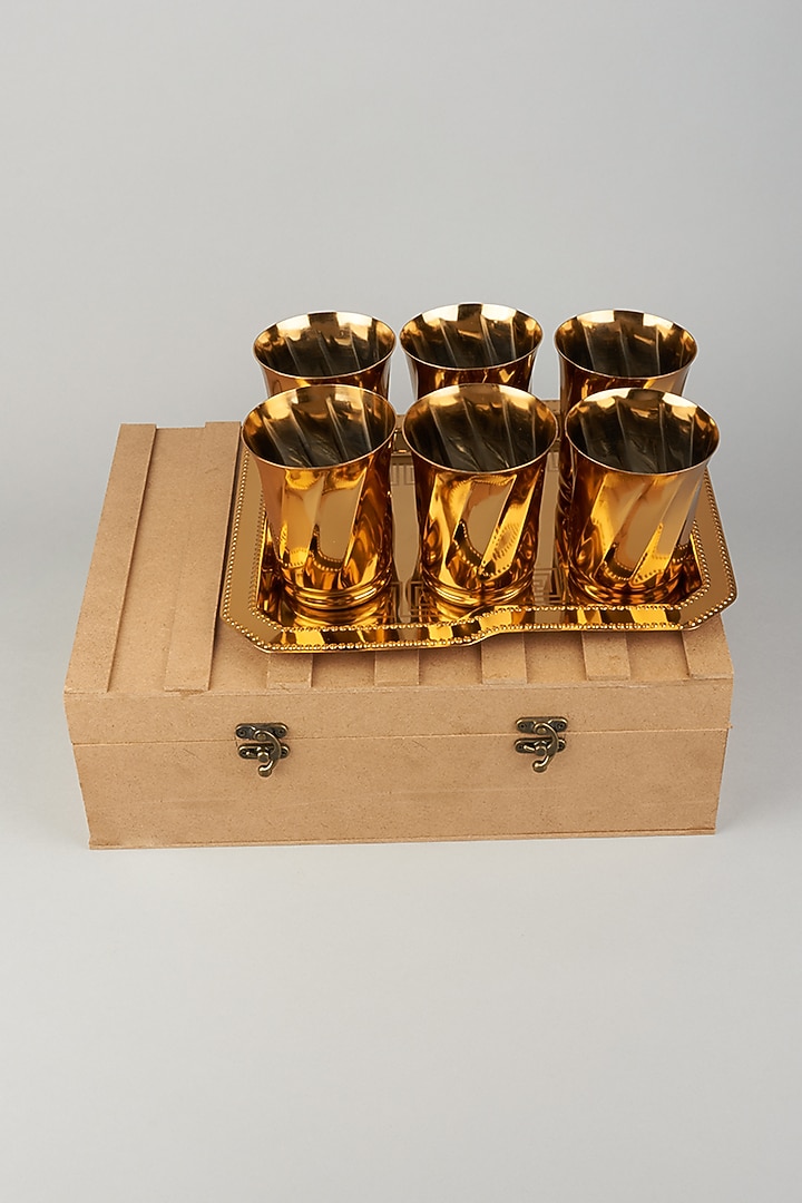 German Silver Glasses & Tray (Set of 7) by The Khabiyas Trunk by KJ at Pernia's Pop Up Shop