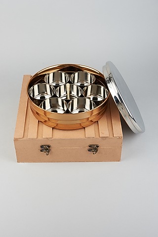 Champagne Gold Indian Spice Box (Set of 10) by The Khabiyas Trunk by KJ