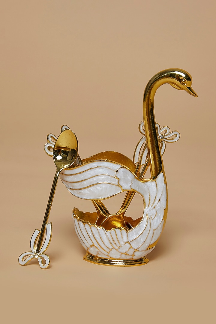 Gold & White Metal Greek Duck Spoon Set by The Khabiyas Trunk by KJ at Pernia's Pop Up Shop