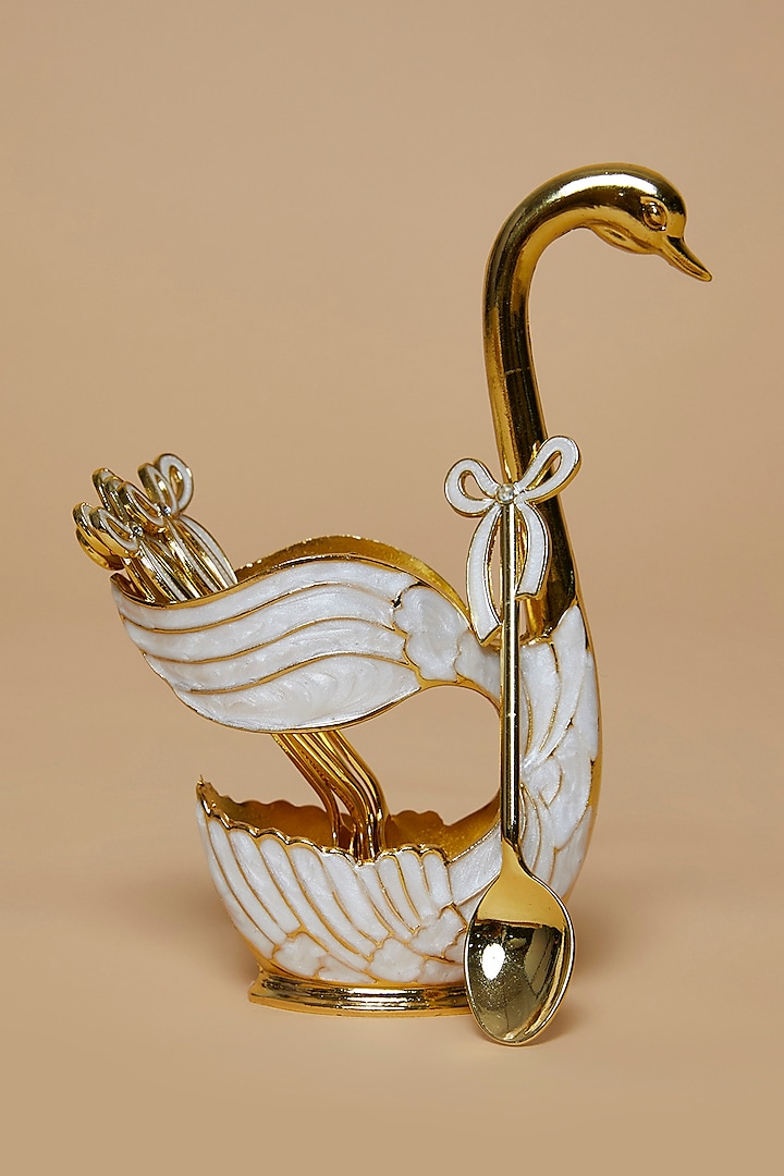 Gold & White Metal Greek Duck Spoon Set by The Khabiyas Trunk by KJ at Pernia's Pop Up Shop