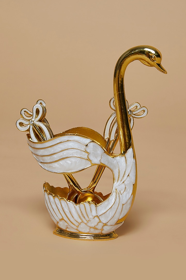 Gold & White Metal Greek Duck Spoon Set by The Khabiyas Trunk by KJ at Pernia's Pop Up Shop
