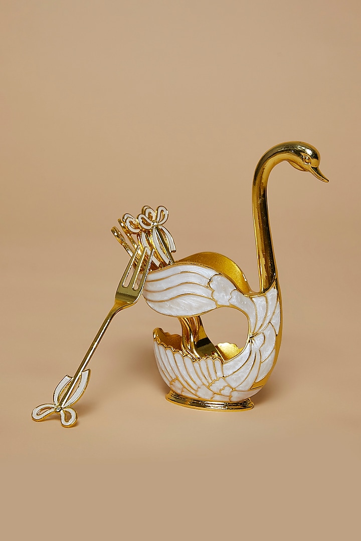 Gold & White Metal Greek Duck Fork Set by The Khabiyas Trunk by KJ