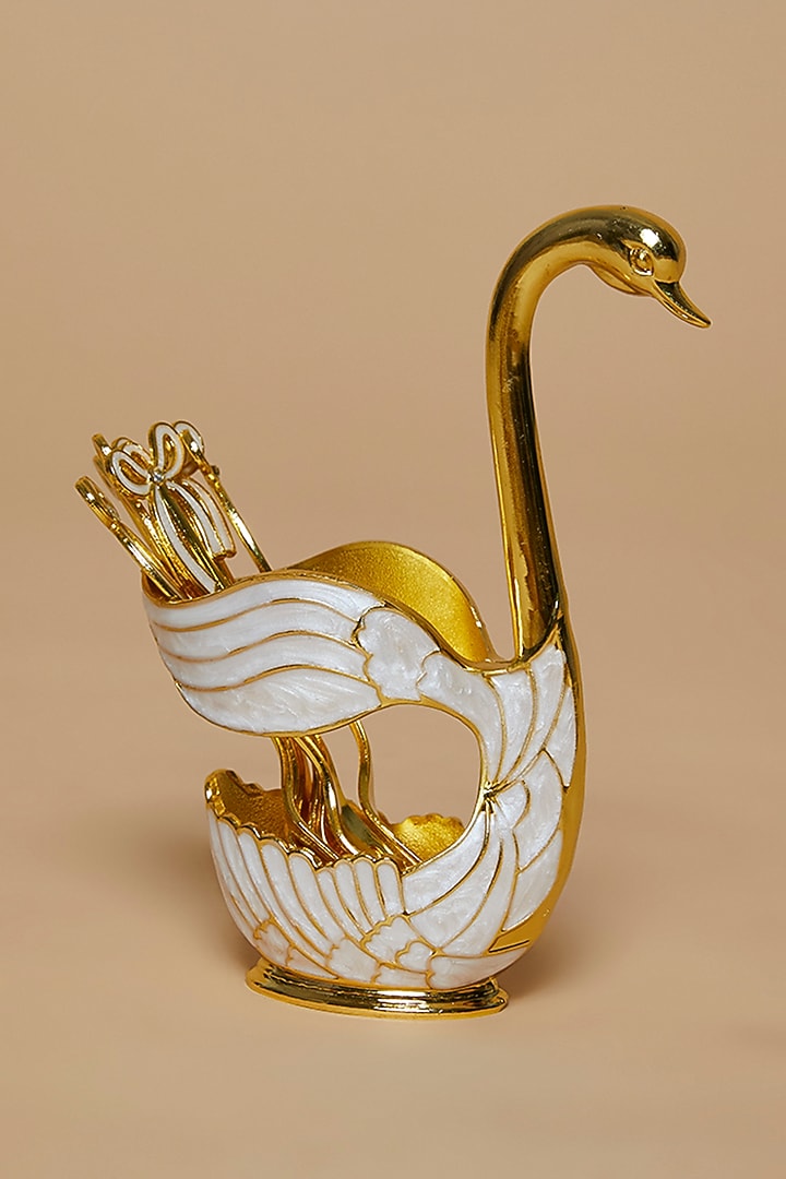 Gold & White Metal Greek Duck Fork Set by The Khabiyas Trunk by KJ at Pernia's Pop Up Shop