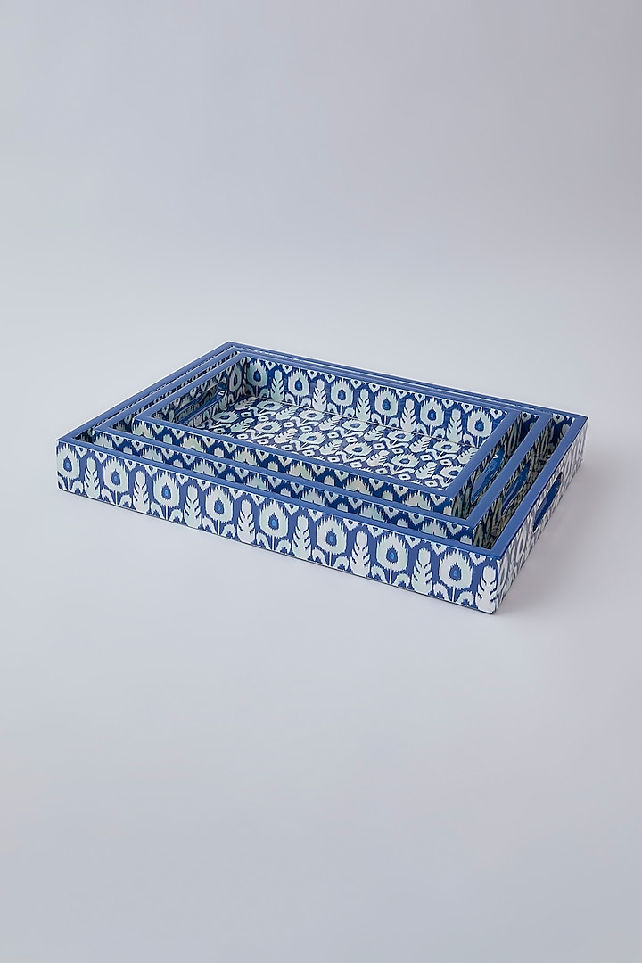 Powder Blue Wooden Printed Tray Set by The Khabiyas Trunk by KJ