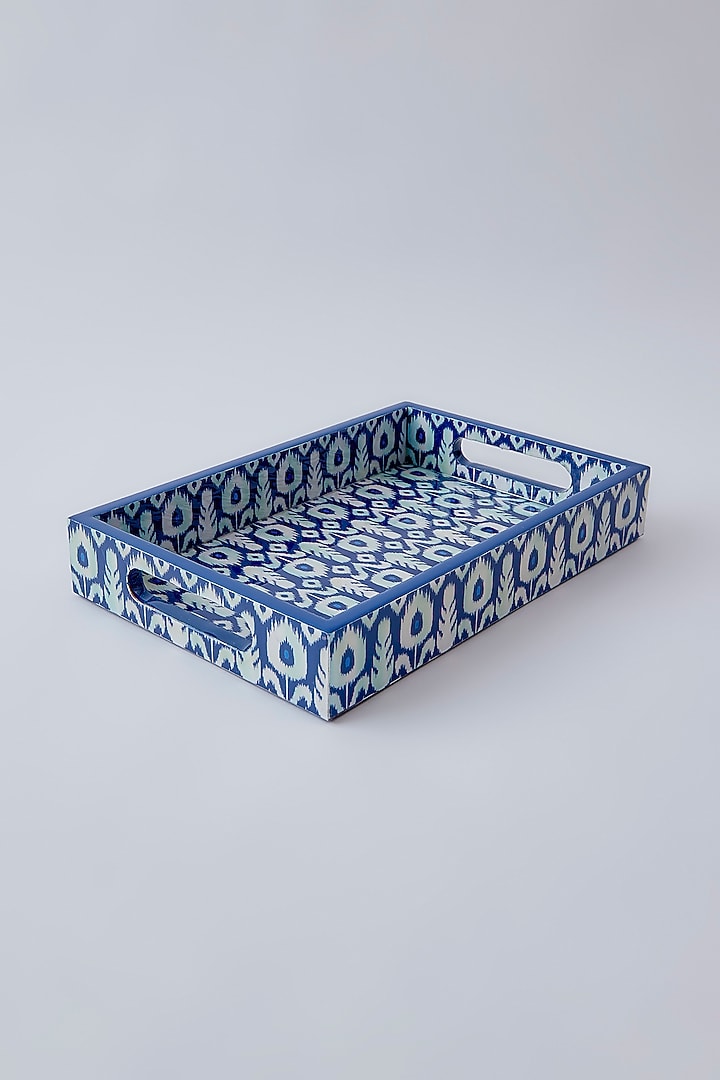 Powder Blue Wooden Printed Tray Set by The Khabiyas Trunk by KJ at Pernia's Pop Up Shop