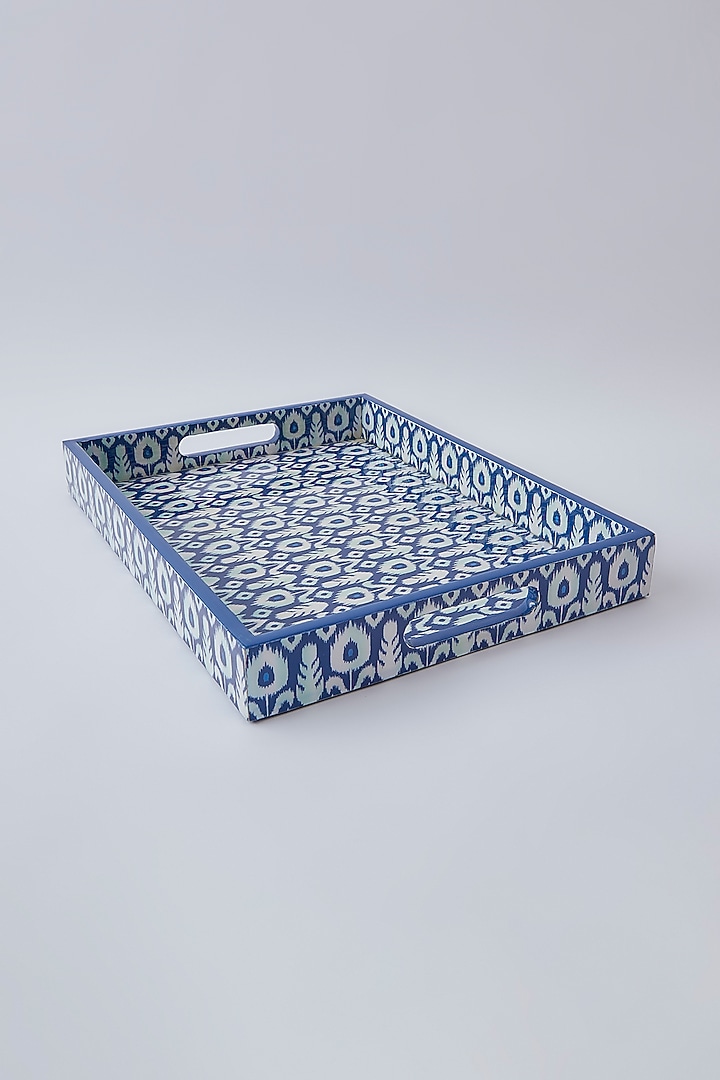 Powder Blue Wooden Printed Tray Set by The Khabiyas Trunk by KJ at Pernia's Pop Up Shop