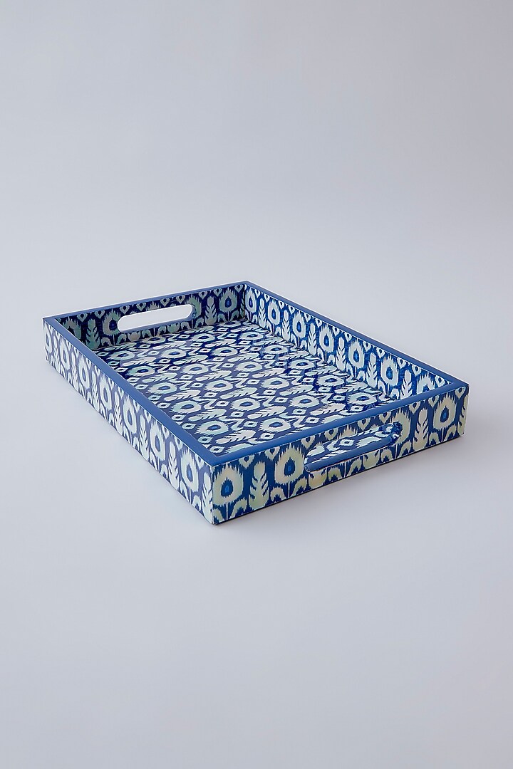 Powder Blue Wooden Printed Tray Set by The Khabiyas Trunk by KJ at Pernia's Pop Up Shop