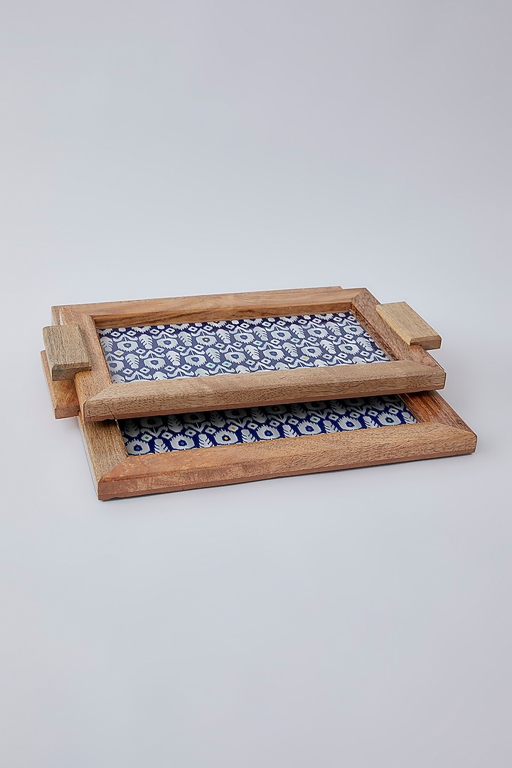 Brown Wooden Printed Tray Set by The Khabiyas Trunk by KJ at Pernia's Pop Up Shop