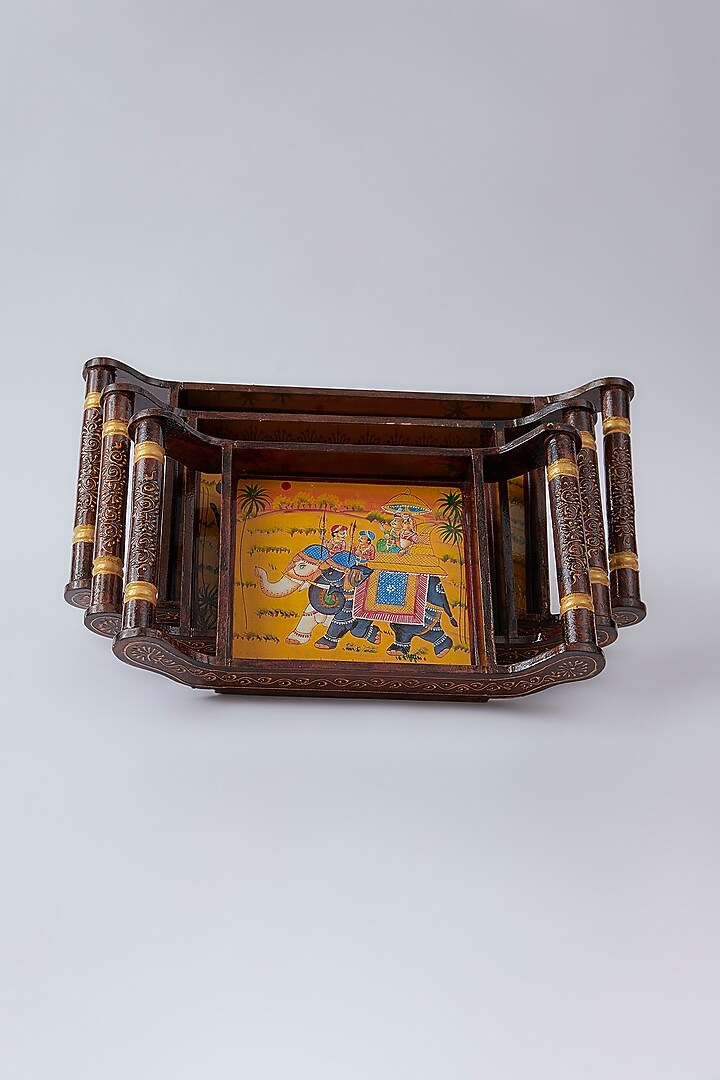 Brown Wooden Printed Tray Set by The Khabiyas Trunk by KJ at Pernia's Pop Up Shop