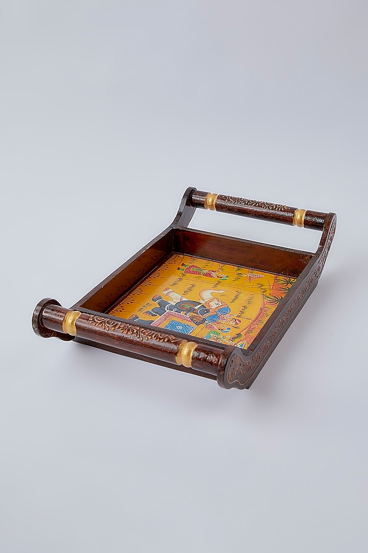 Brown Wooden Printed Tray Set by The Khabiyas Trunk by KJ at Pernia's Pop Up Shop