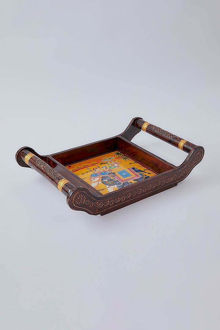 Brown Wooden Printed Tray Set by The Khabiyas Trunk by KJ at Pernia's Pop Up Shop