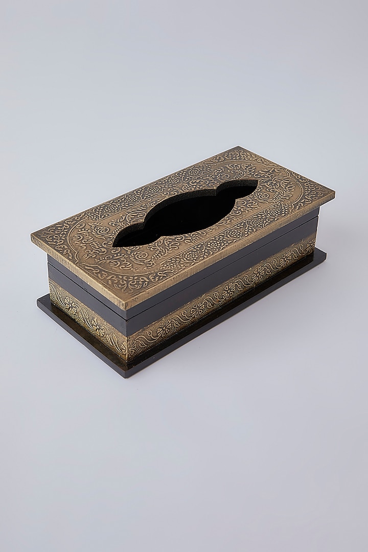 Gold Wooden Tissue Box by The Khabiyas Trunk by KJ