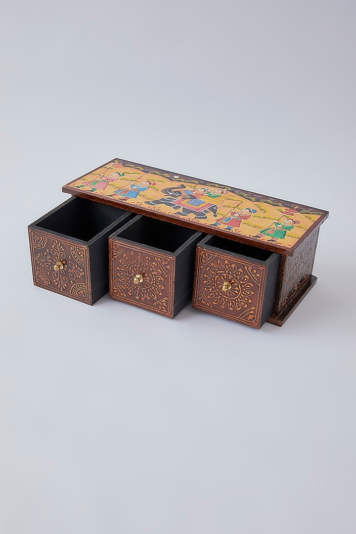 Brown Wooden Drawer Set with Cabinet by The Khabiyas Trunk by KJ at Pernia's Pop Up Shop