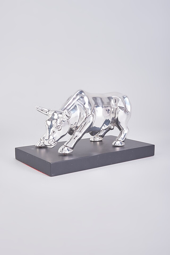 Silver Metal & Wood Bull Sculpture by The Khabiyas Trunk by KJ at Pernia's Pop Up Shop