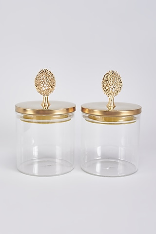 Gold Glass & Iron Jars Set by The Khabiyas Trunk by KJ