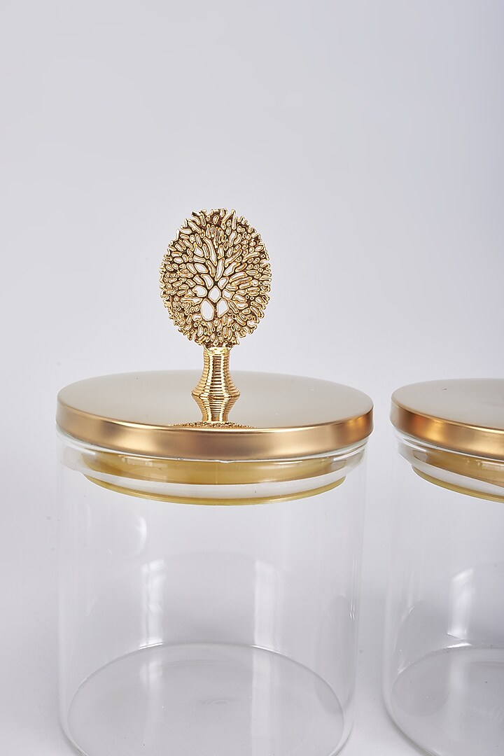 Gold Glass & Iron Jars Set by The Khabiyas Trunk by KJ at Pernia's Pop Up Shop