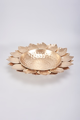 Gold Metal & Brass Sunflower Tray Set by The Khabiyas Trunk by KJ
