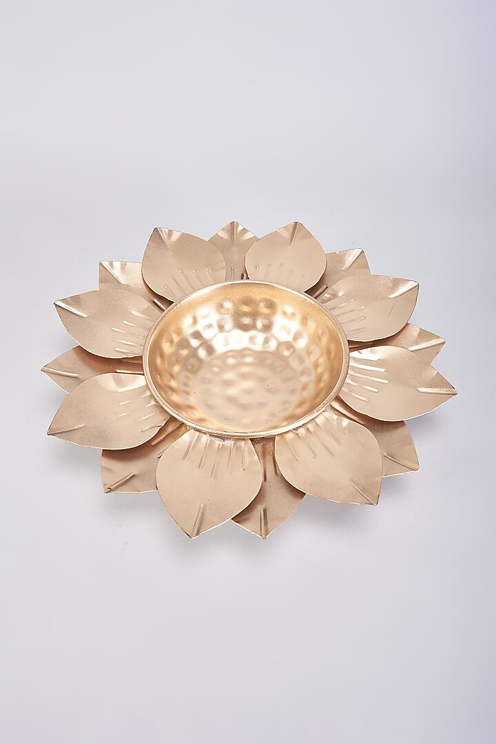 Gold Metal & Brass Sunflower Tray Set by The Khabiyas Trunk by KJ at Pernia's Pop Up Shop
