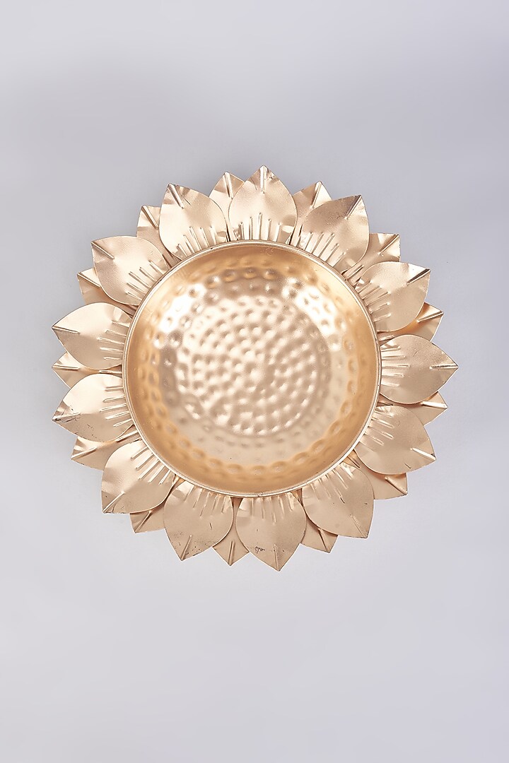 Gold Metal & Brass Sunflower Tray Set by The Khabiyas Trunk by KJ at Pernia's Pop Up Shop