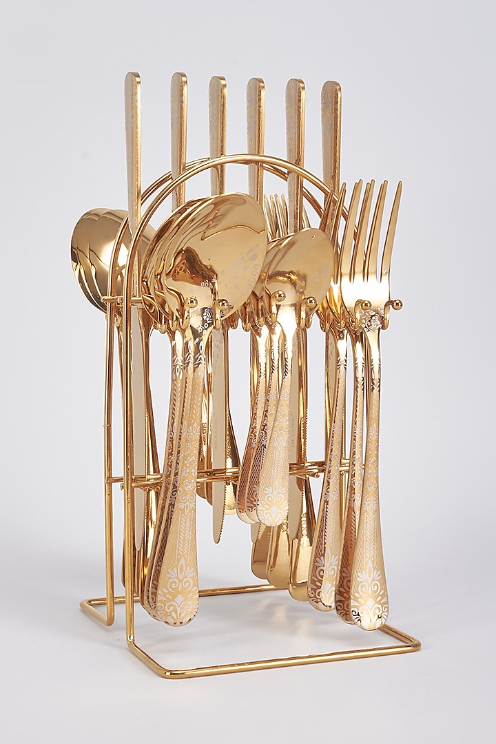 Gold Steel Cutlery Set by The Khabiyas Trunk by KJ at Pernia's Pop Up Shop