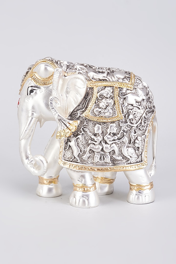 Silver Metal Elephant Idol by The Khabiyas Trunk by KJ