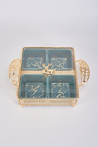 Teal Porcelain & Metal Handcrafted Jars Set by The Khabiyas Trunk by KJ