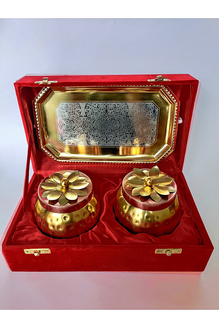 Gold Flower Lid Jars Set by The Khabiyas Trunk by KJ