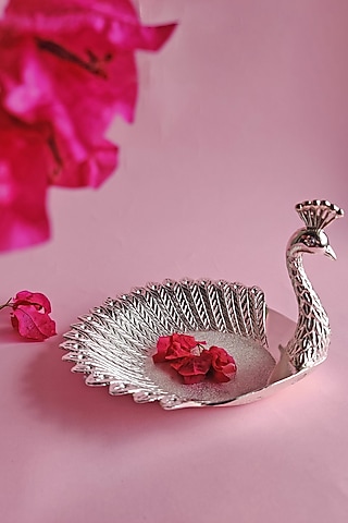 Silver Plated Peacock Decorative Tray by The Khabiyas Trunk by KJ