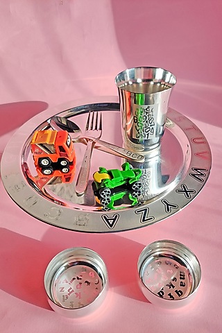 Silver Kids Dinner Set by The Khabiyas Trunk by KJ