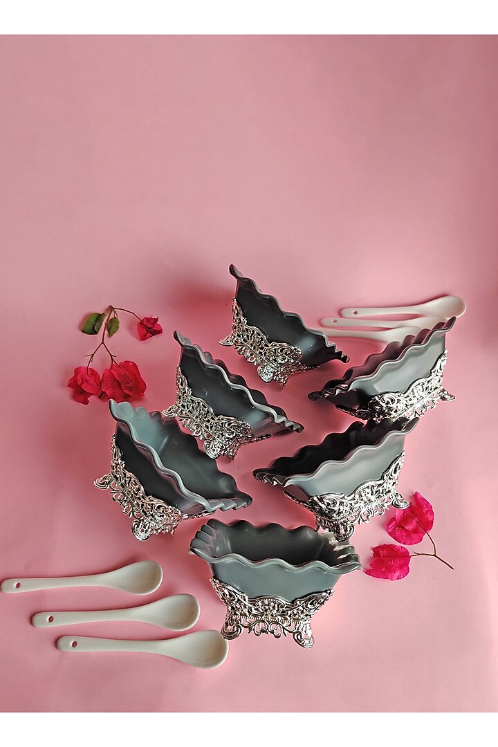 Antique Grey Bowl Set by The Khabiyas Trunk by KJ at Pernia's Pop Up Shop