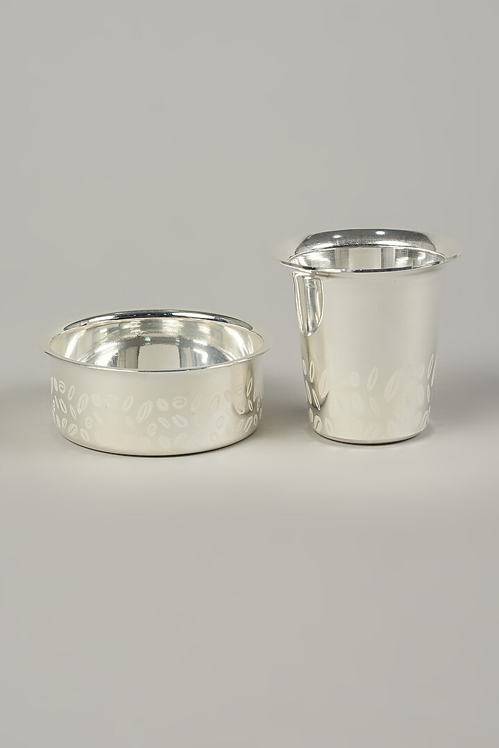 German Silver Ram Patra Dabara Set (Set Of 4) by The Khabiyas Trunk by KJ at Pernia's Pop Up Shop