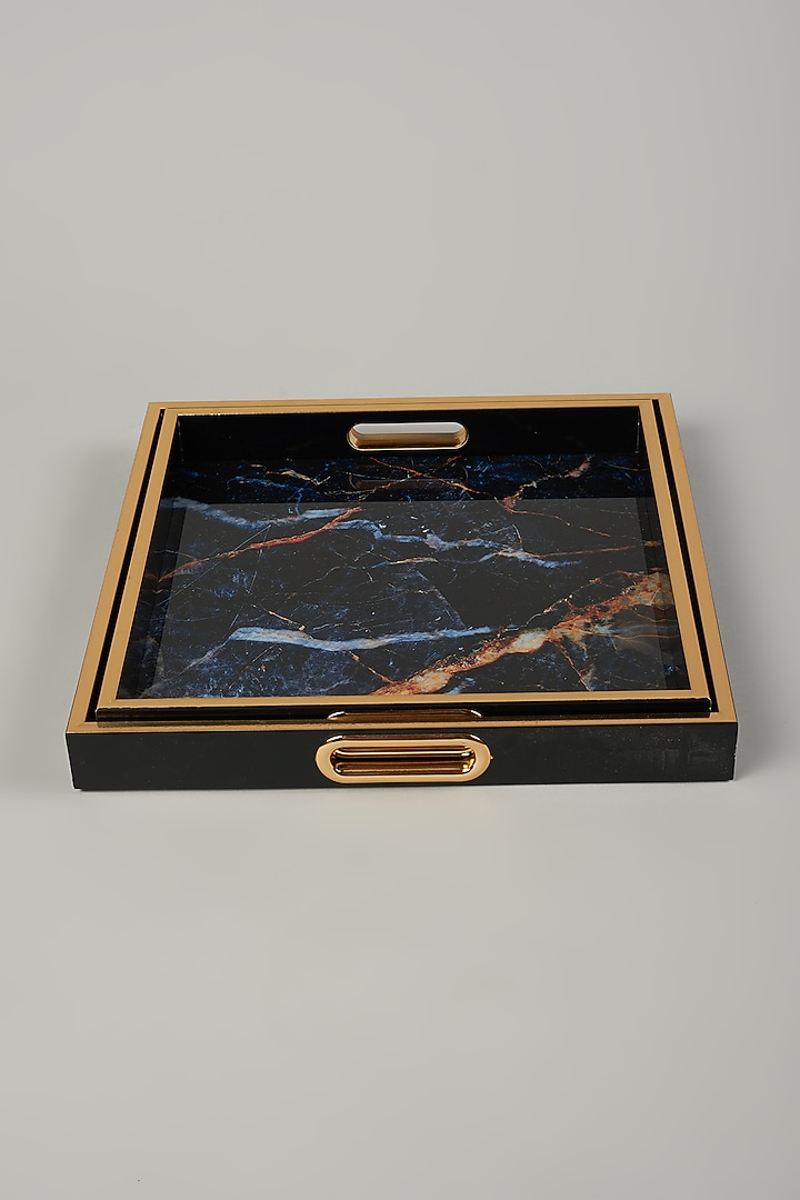 Black Galaxy Tray Set (Set Of 2) by The Khabiyas Trunk by KJ at Pernia's Pop Up Shop