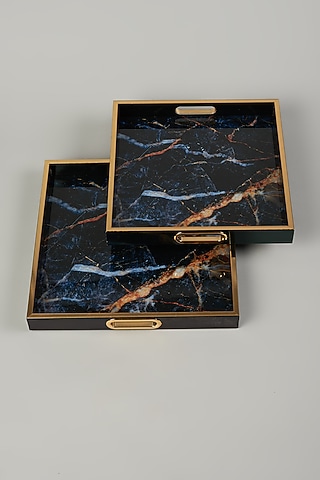 Black Galaxy Tray Set (Set Of 2) by The Khabiyas Trunk by KJ