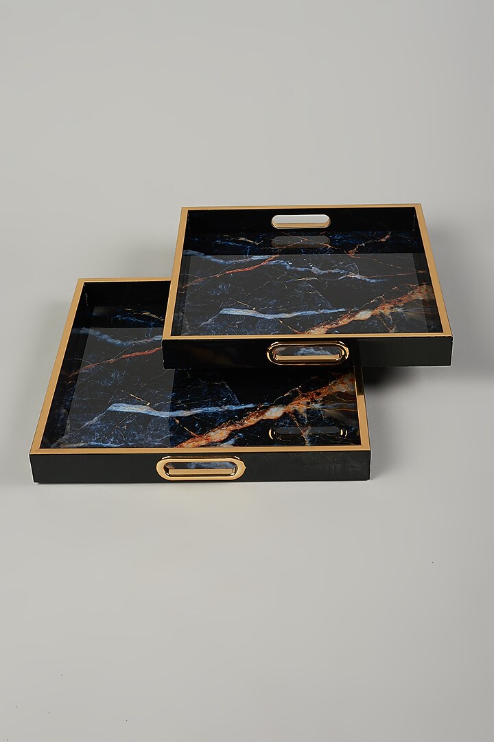 Black Galaxy Tray Set (Set Of 2) by The Khabiyas Trunk by KJ at Pernia's Pop Up Shop