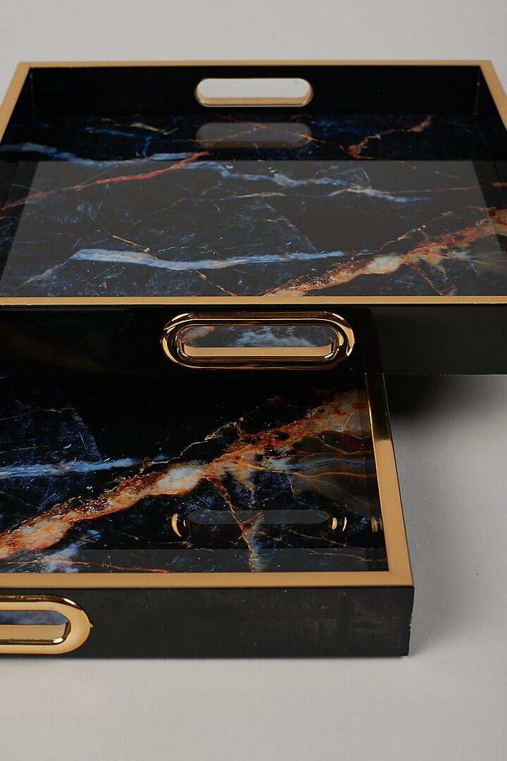 Black Galaxy Tray Set (Set Of 2) by The Khabiyas Trunk by KJ at Pernia's Pop Up Shop