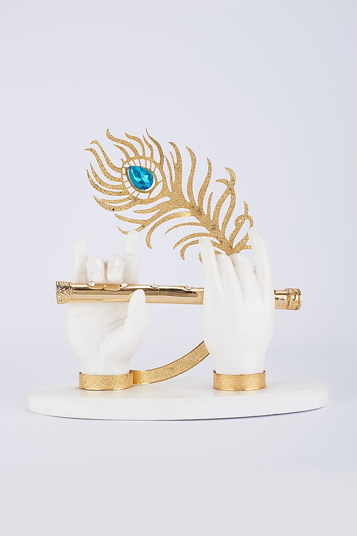 White & Gold German Silver Lord Krishna Hands Idol by The Khabiyas Trunk by KJ