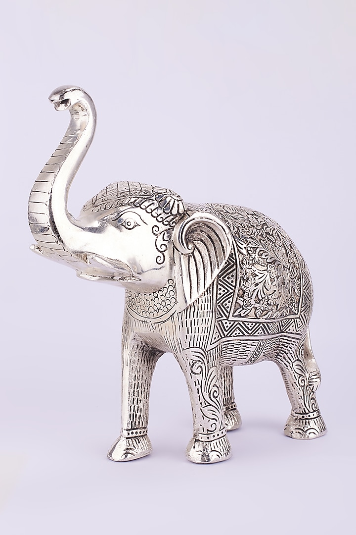 White German Silver Handcrafted Elephant Statue by The Khabiyas Trunk by KJ