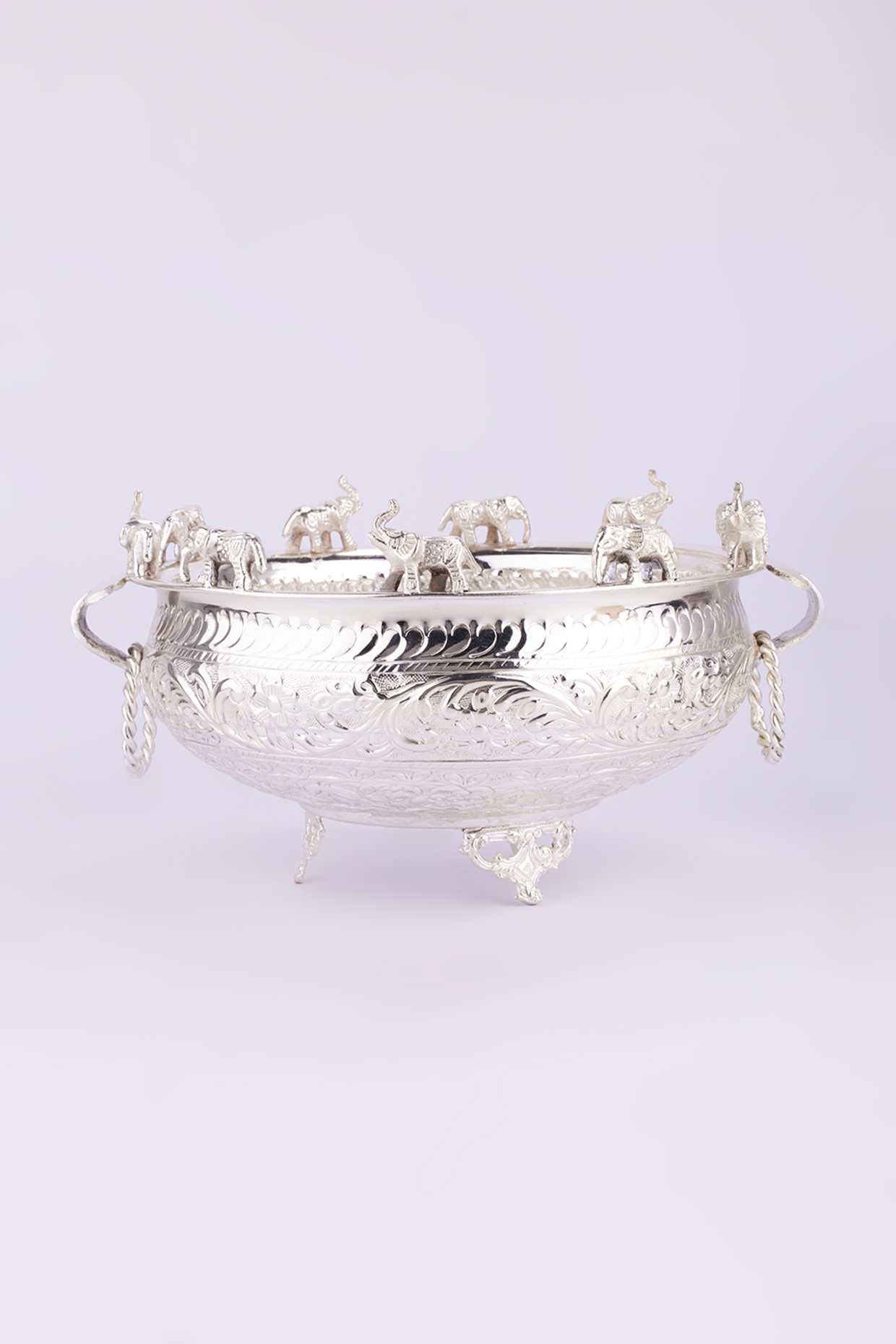 White German Silver Plated Royal Elephant Urli by The Khabiyas Trunk by KJ