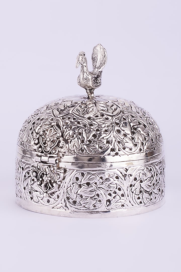 White German Silver-Plated Handcrafted Jewellery Box by The Khabiyas Trunk by KJ